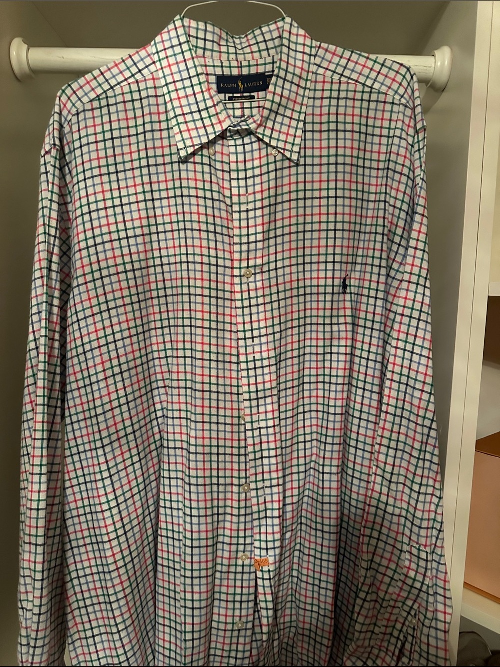 Ralph Lauren White Shirt with Green and Red Windowpane Check